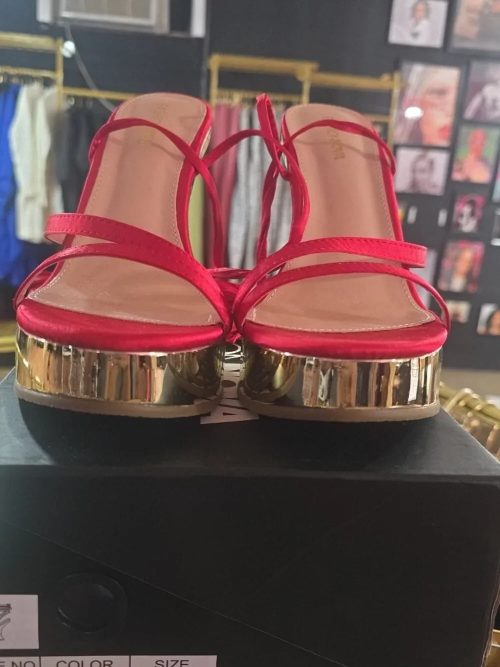 NEW Fashion Nova Steffie Red & Gold Platform Heels Size 9